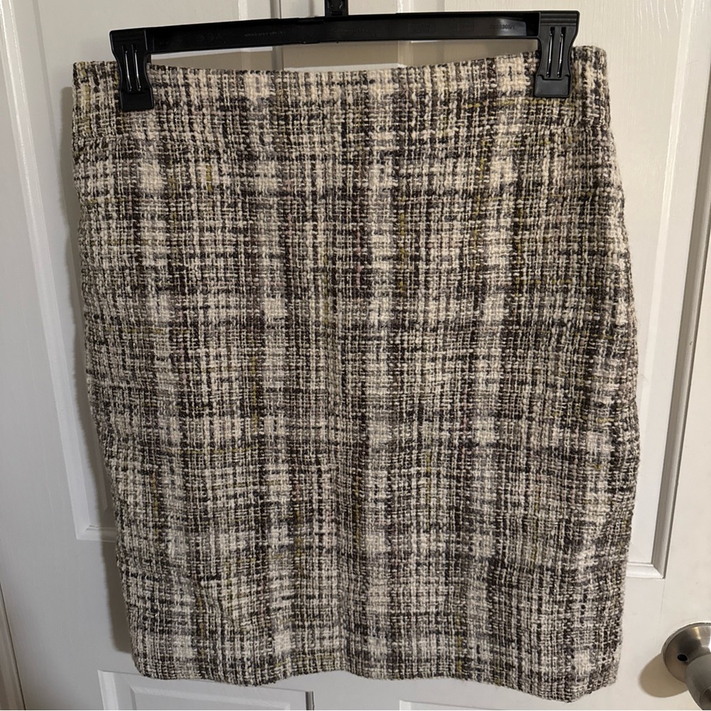 J Crew Textured Plaid Pencil Skirt - Cream & Brown